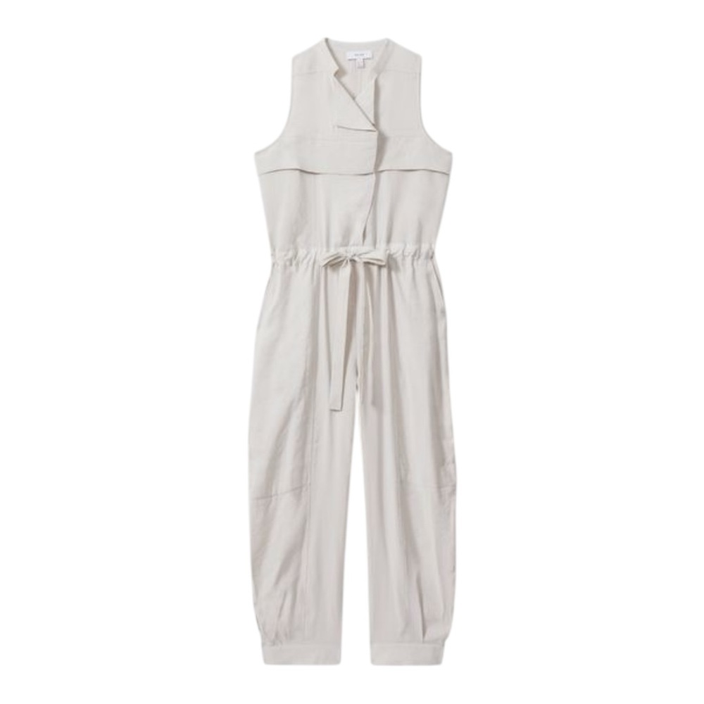 Reiss Women Skylar Belted Utility Jumpsuit  Stone Sleeveless Drawstring Sz 6 NEW